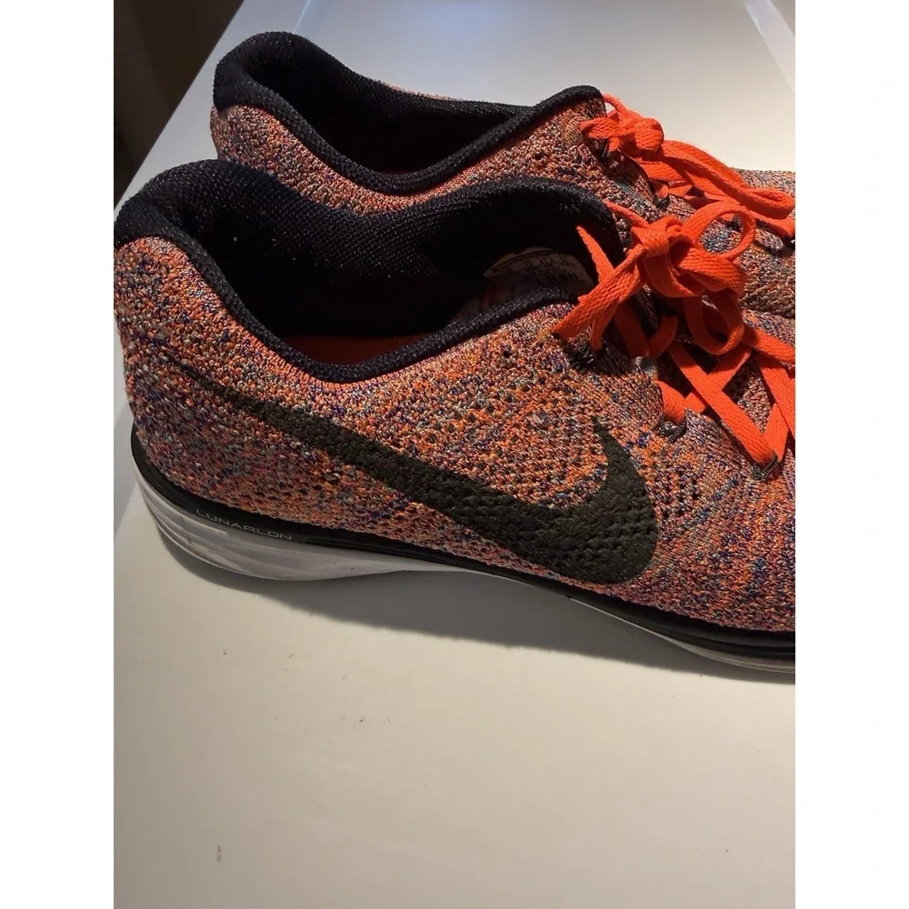 Nike Flyknit Lunar 3 Mens Size 13 Multicolor Orange Running Shoes 698181-406